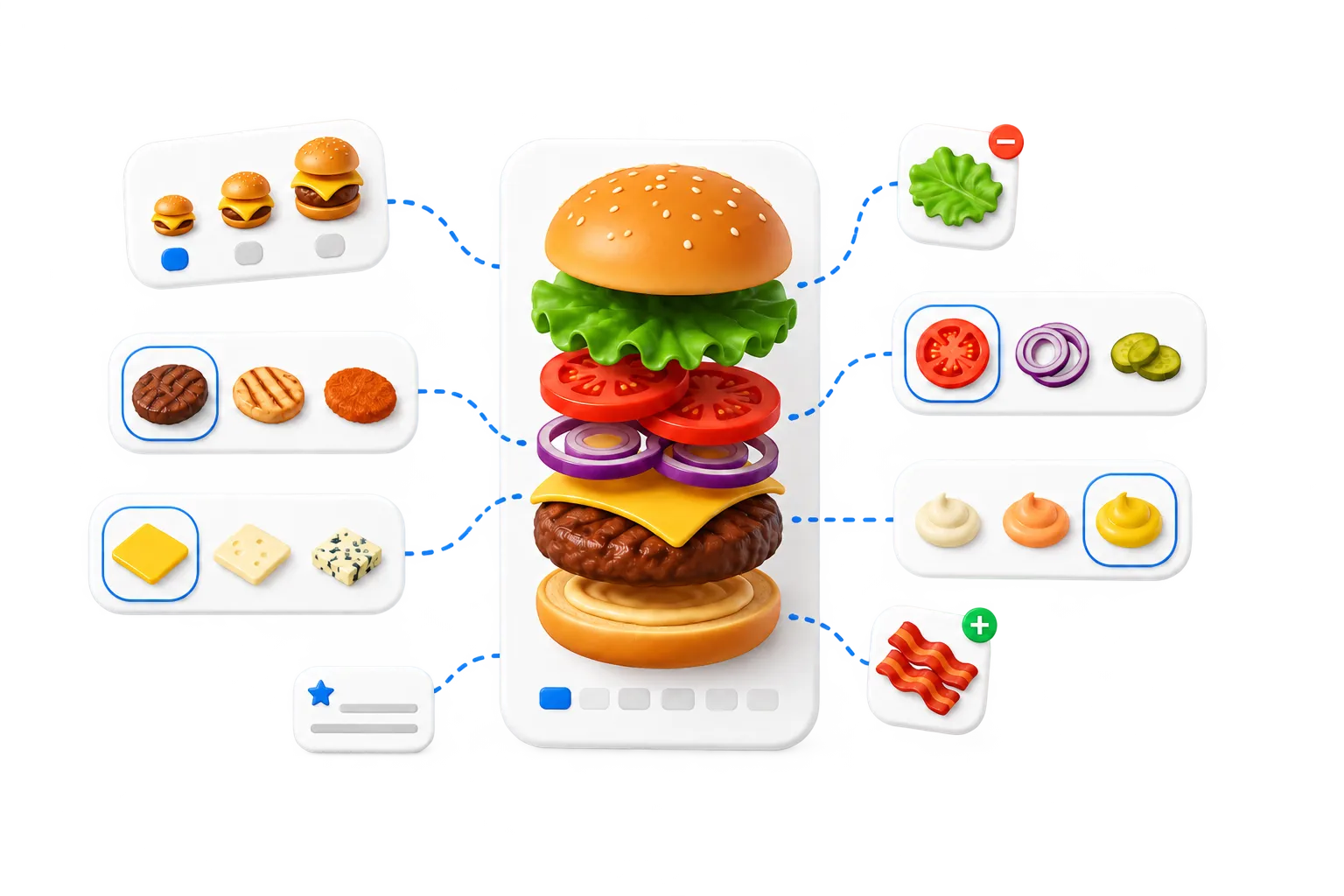 Une carte de menu détaillée avec des options de personnalisation