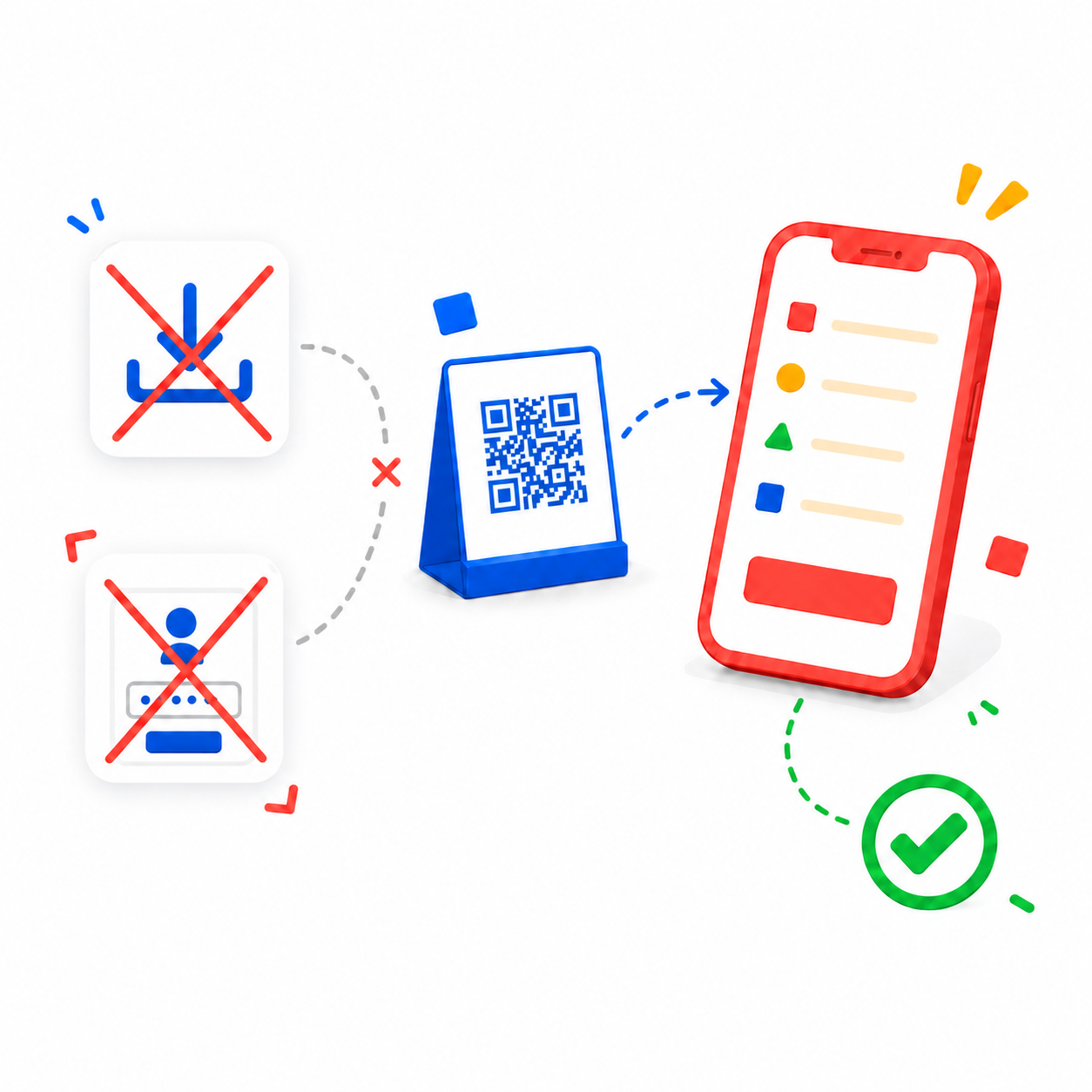 Un QR code mène directement à la commande sur téléphone, sans téléchargement ni création de compte
